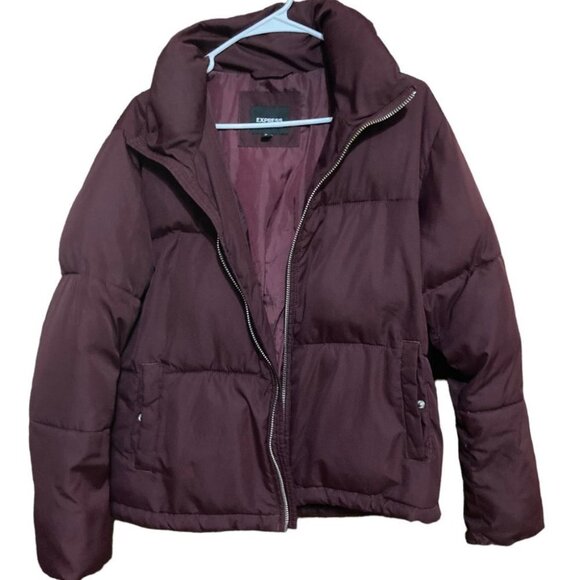 Express Jackets & Blazers - Express Puffer Coat Burgundy/wine Size Medium
